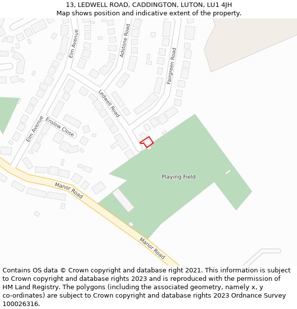 13, LEDWELL ROAD, CADDINGTON, LUTON, LU1 4JH: Location map and indicative extent of plot