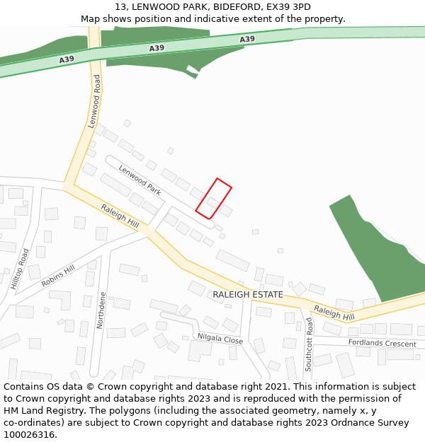 13, LENWOOD PARK, BIDEFORD, EX39 3PD: Location map and indicative extent of plot