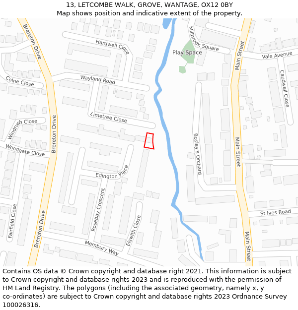 13, LETCOMBE WALK, GROVE, WANTAGE, OX12 0BY: Location map and indicative extent of plot