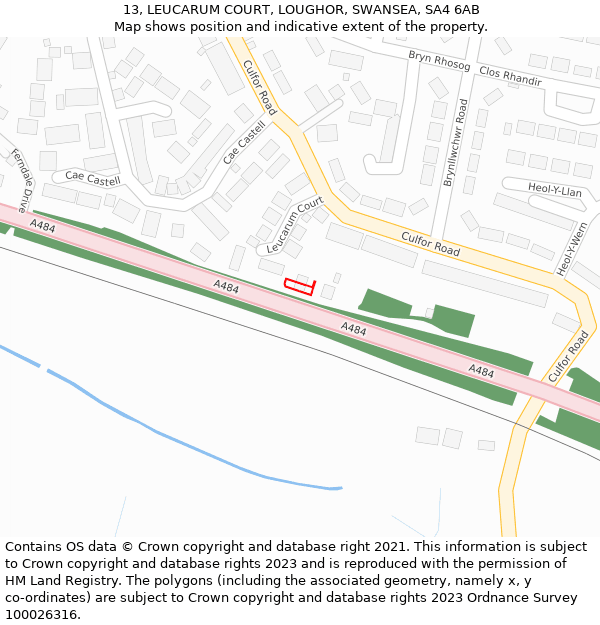 13, LEUCARUM COURT, LOUGHOR, SWANSEA, SA4 6AB: Location map and indicative extent of plot