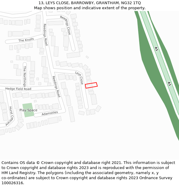 13, LEYS CLOSE, BARROWBY, GRANTHAM, NG32 1TQ: Location map and indicative extent of plot