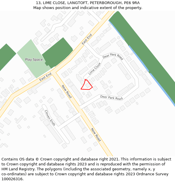 13, LIME CLOSE, LANGTOFT, PETERBOROUGH, PE6 9RA: Location map and indicative extent of plot