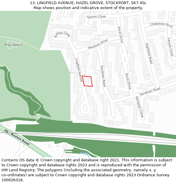 13, LINGFIELD AVENUE, HAZEL GROVE, STOCKPORT, SK7 4SL: Location map and indicative extent of plot