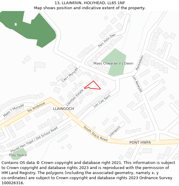13, LLAINFAIN, HOLYHEAD, LL65 1NF: Location map and indicative extent of plot
