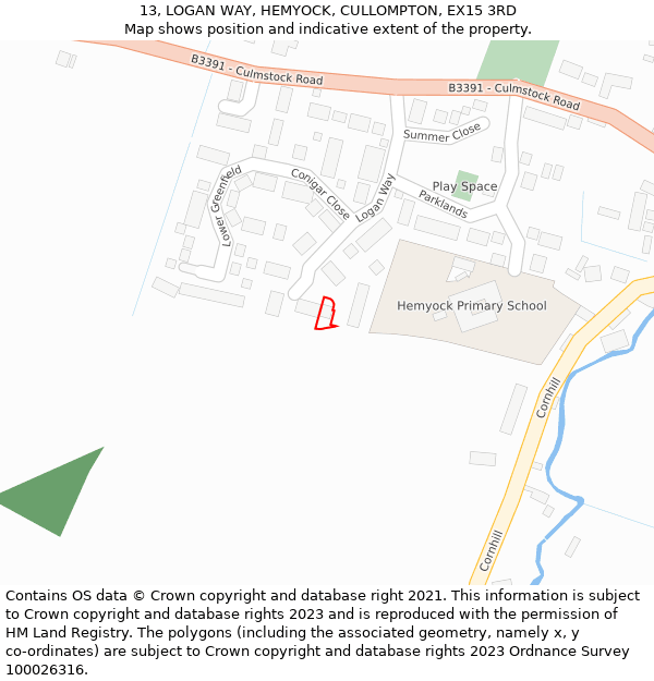 13, LOGAN WAY, HEMYOCK, CULLOMPTON, EX15 3RD: Location map and indicative extent of plot