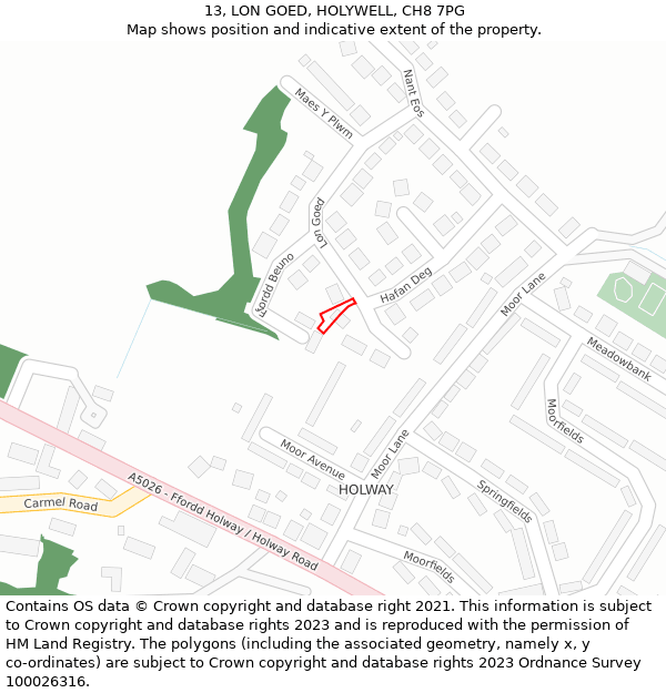 13, LON GOED, HOLYWELL, CH8 7PG: Location map and indicative extent of plot