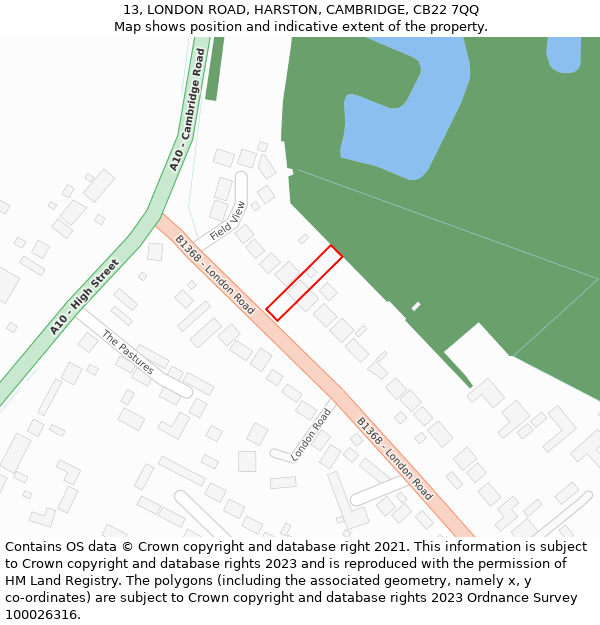 13, LONDON ROAD, HARSTON, CAMBRIDGE, CB22 7QQ: Location map and indicative extent of plot