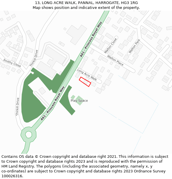 13, LONG ACRE WALK, PANNAL, HARROGATE, HG3 1RG: Location map and indicative extent of plot