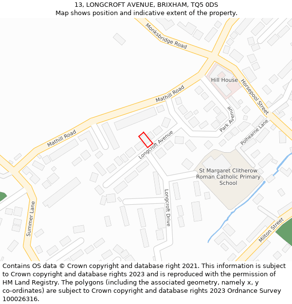 13, LONGCROFT AVENUE, BRIXHAM, TQ5 0DS: Location map and indicative extent of plot