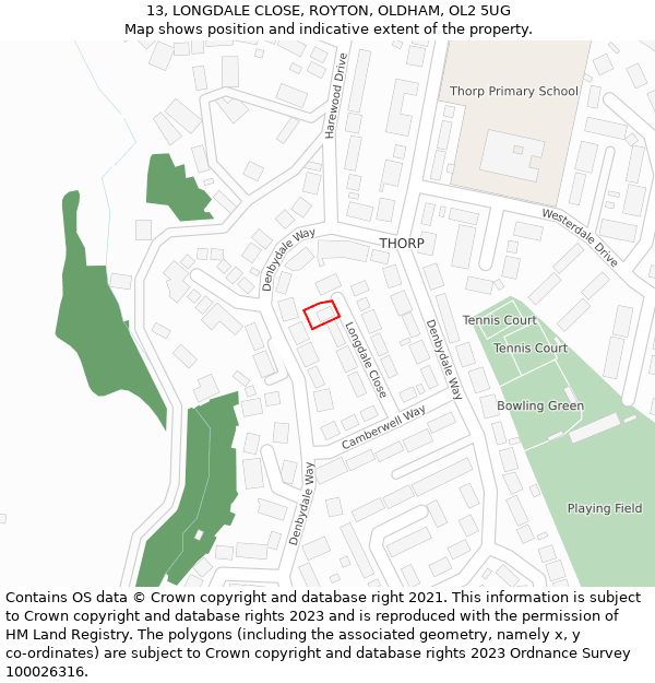 13, LONGDALE CLOSE, ROYTON, OLDHAM, OL2 5UG: Location map and indicative extent of plot