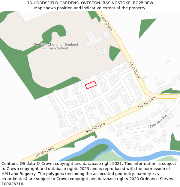 13, LORDSFIELD GARDENS, OVERTON, BASINGSTOKE, RG25 3EW: Location map and indicative extent of plot