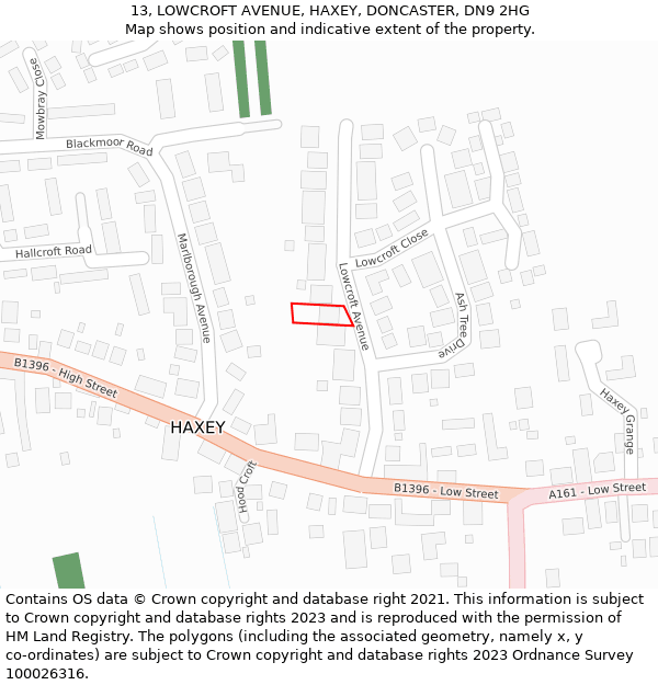 13, LOWCROFT AVENUE, HAXEY, DONCASTER, DN9 2HG: Location map and indicative extent of plot