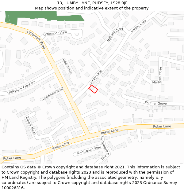 13, LUMBY LANE, PUDSEY, LS28 9JF: Location map and indicative extent of plot