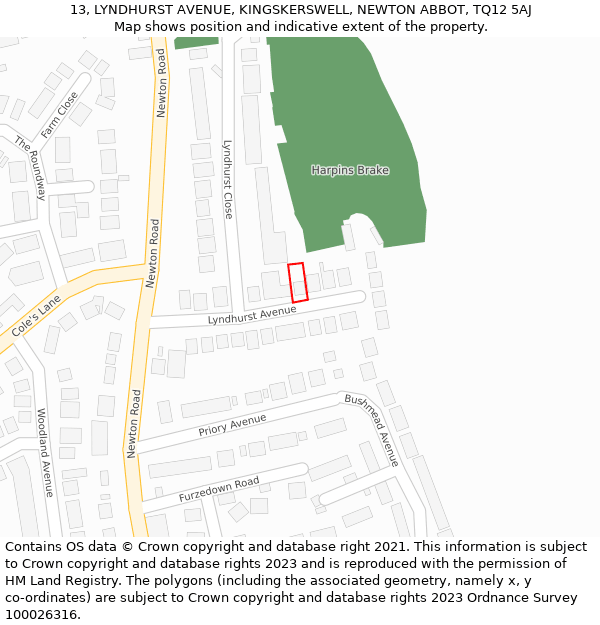 13, LYNDHURST AVENUE, KINGSKERSWELL, NEWTON ABBOT, TQ12 5AJ: Location map and indicative extent of plot