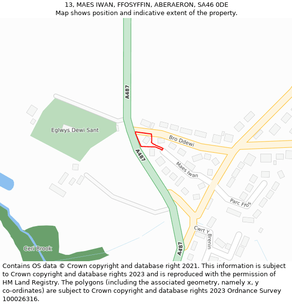 13, MAES IWAN, FFOSYFFIN, ABERAERON, SA46 0DE: Location map and indicative extent of plot