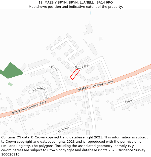 13, MAES Y BRYN, BRYN, LLANELLI, SA14 9RQ: Location map and indicative extent of plot