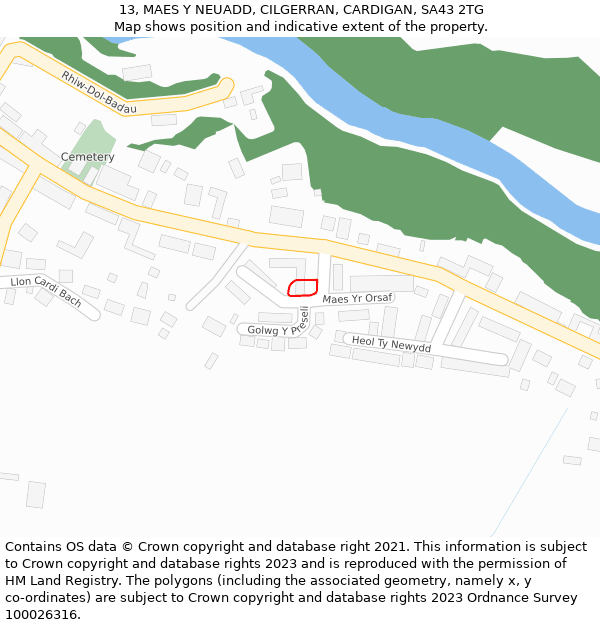 13, MAES Y NEUADD, CILGERRAN, CARDIGAN, SA43 2TG: Location map and indicative extent of plot