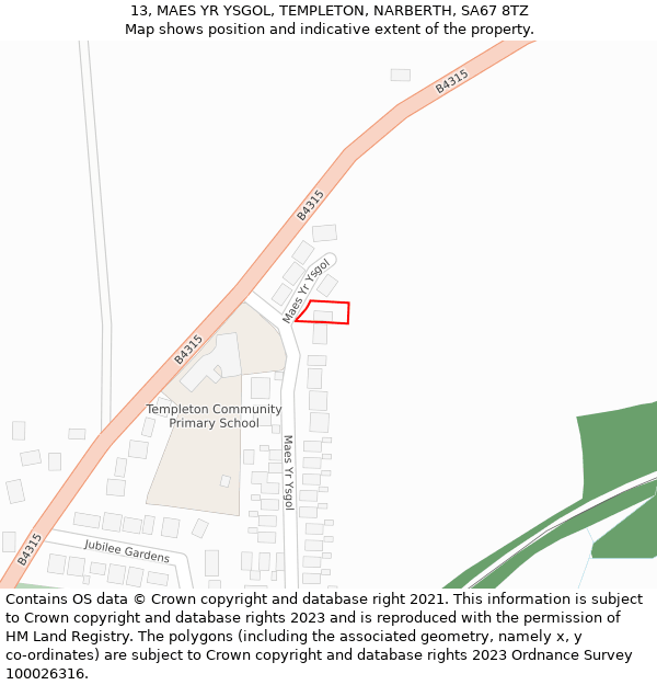 13, MAES YR YSGOL, TEMPLETON, NARBERTH, SA67 8TZ: Location map and indicative extent of plot