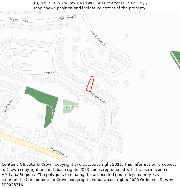 13, MAESCEINION, WAUNFAWR, ABERYSTWYTH, SY23 3QQ: Location map and indicative extent of plot