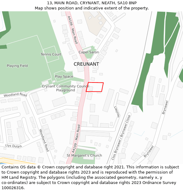 13, MAIN ROAD, CRYNANT, NEATH, SA10 8NP: Location map and indicative extent of plot