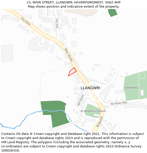 13, MAIN STREET, LLANGWM, HAVERFORDWEST, SA62 4HP: Location map and indicative extent of plot