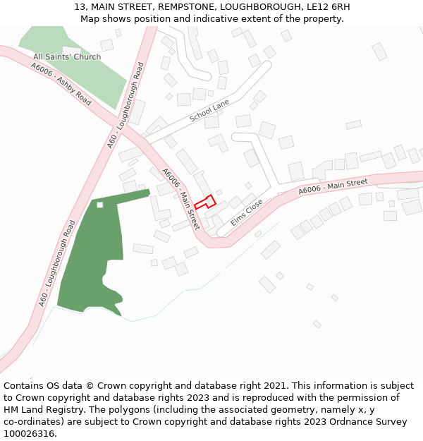 13, MAIN STREET, REMPSTONE, LOUGHBOROUGH, LE12 6RH: Location map and indicative extent of plot