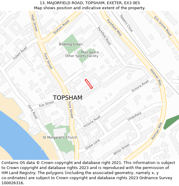 13, MAJORFIELD ROAD, TOPSHAM, EXETER, EX3 0ES: Location map and indicative extent of plot