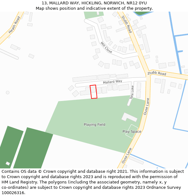 13, MALLARD WAY, HICKLING, NORWICH, NR12 0YU: Location map and indicative extent of plot