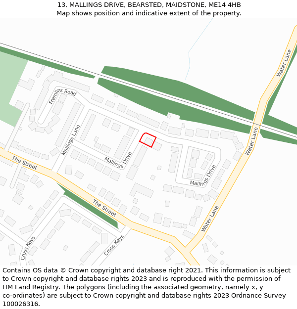 13, MALLINGS DRIVE, BEARSTED, MAIDSTONE, ME14 4HB: Location map and indicative extent of plot