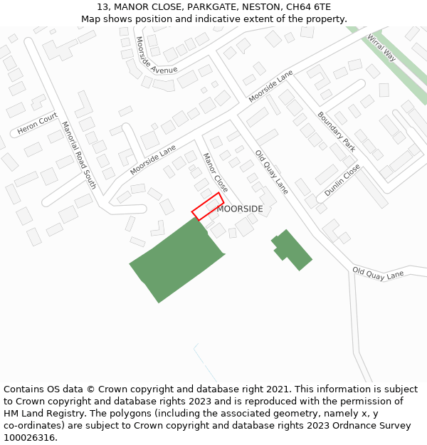 13, MANOR CLOSE, PARKGATE, NESTON, CH64 6TE: Location map and indicative extent of plot