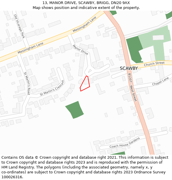 13, MANOR DRIVE, SCAWBY, BRIGG, DN20 9AX: Location map and indicative extent of plot