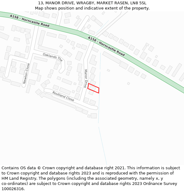 13, MANOR DRIVE, WRAGBY, MARKET RASEN, LN8 5SL: Location map and indicative extent of plot