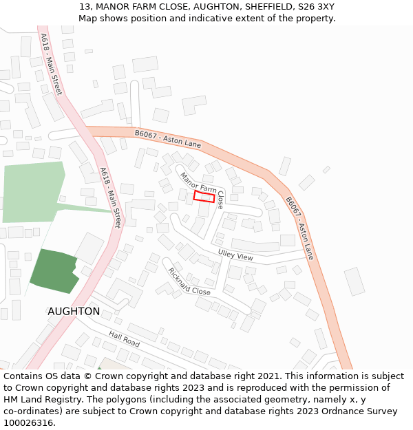 13, MANOR FARM CLOSE, AUGHTON, SHEFFIELD, S26 3XY: Location map and indicative extent of plot