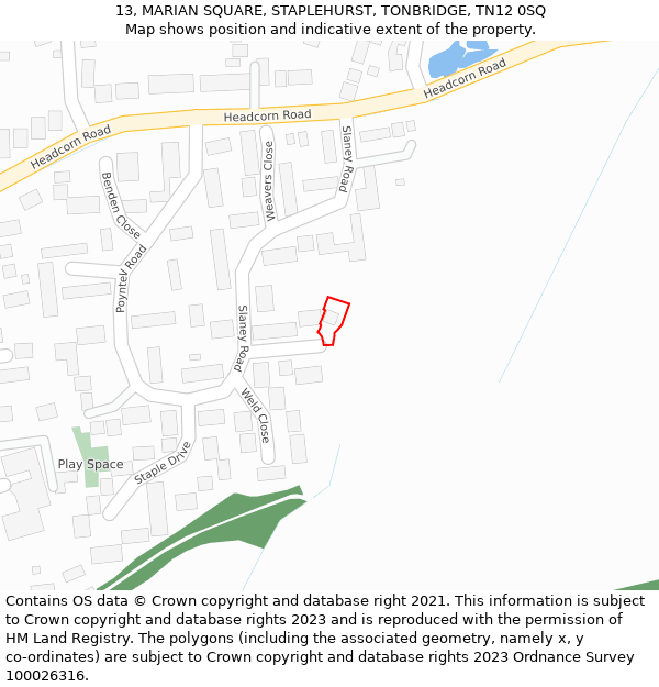 13, MARIAN SQUARE, STAPLEHURST, TONBRIDGE, TN12 0SQ: Location map and indicative extent of plot