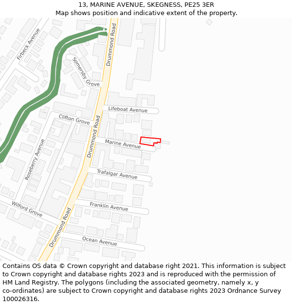 13, MARINE AVENUE, SKEGNESS, PE25 3ER: Location map and indicative extent of plot