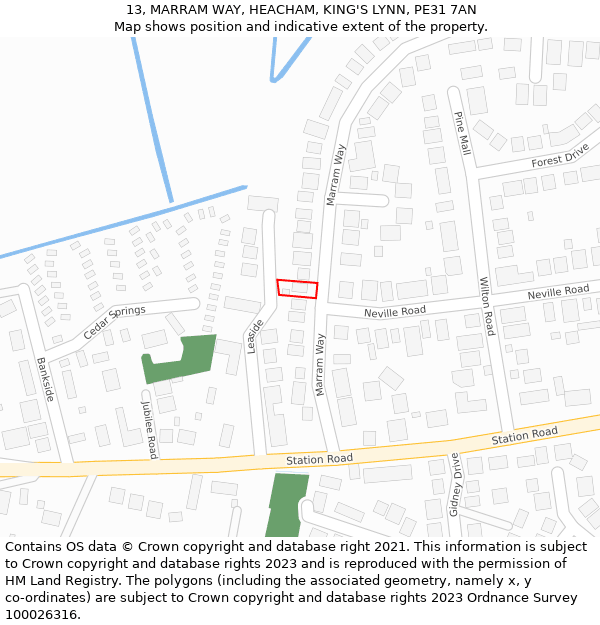 13, MARRAM WAY, HEACHAM, KING'S LYNN, PE31 7AN: Location map and indicative extent of plot