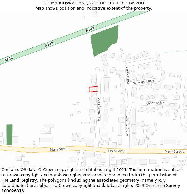 13, MARROWAY LANE, WITCHFORD, ELY, CB6 2HU: Location map and indicative extent of plot