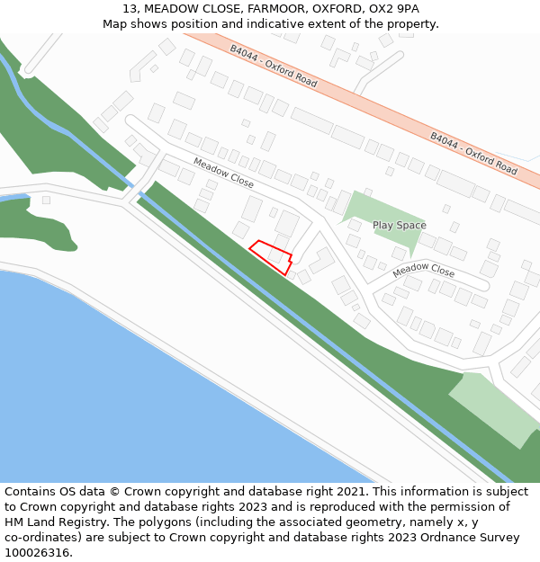 13, MEADOW CLOSE, FARMOOR, OXFORD, OX2 9PA: Location map and indicative extent of plot