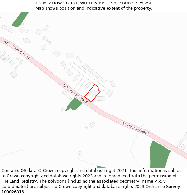 13, MEADOW COURT, WHITEPARISH, SALISBURY, SP5 2SE: Location map and indicative extent of plot