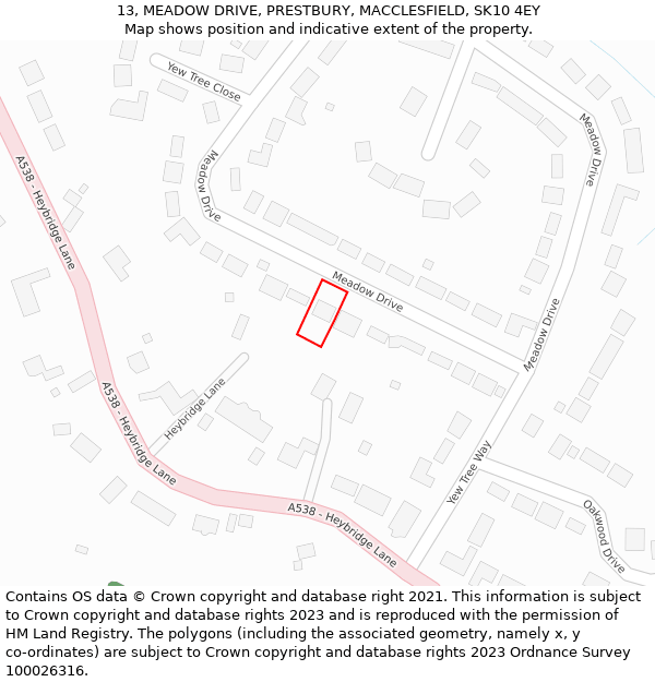 13, MEADOW DRIVE, PRESTBURY, MACCLESFIELD, SK10 4EY: Location map and indicative extent of plot