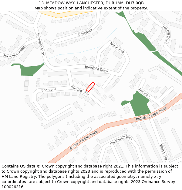 13, MEADOW WAY, LANCHESTER, DURHAM, DH7 0QB: Location map and indicative extent of plot