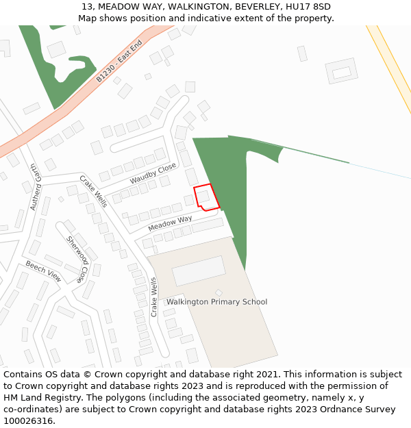 13, MEADOW WAY, WALKINGTON, BEVERLEY, HU17 8SD: Location map and indicative extent of plot