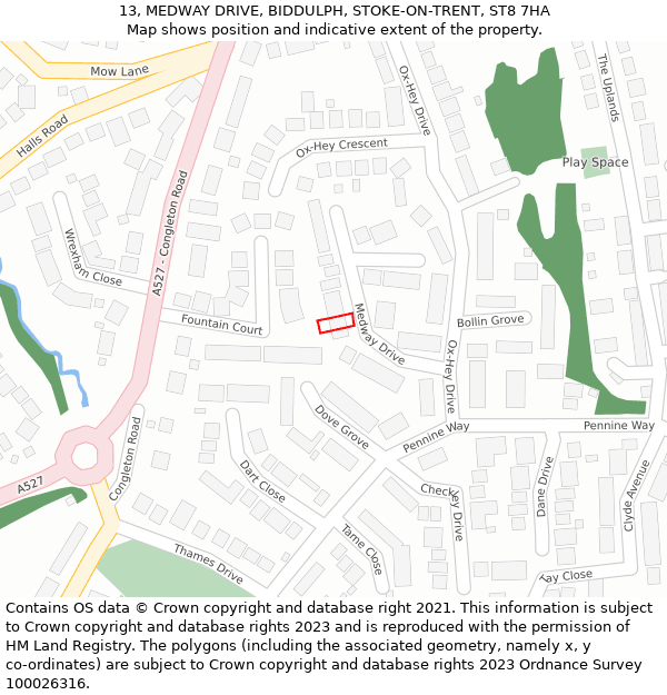 13, MEDWAY DRIVE, BIDDULPH, STOKE-ON-TRENT, ST8 7HA: Location map and indicative extent of plot