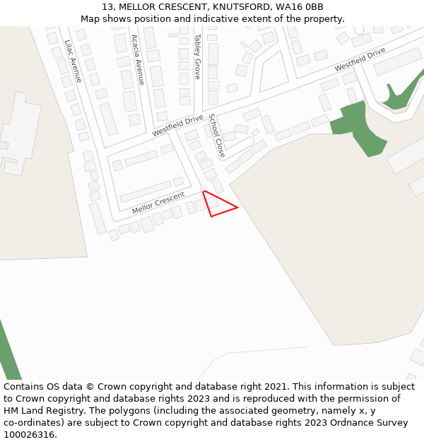 13, MELLOR CRESCENT, KNUTSFORD, WA16 0BB: Location map and indicative extent of plot