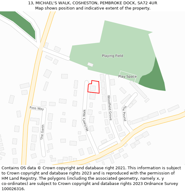 13, MICHAEL'S WALK, COSHESTON, PEMBROKE DOCK, SA72 4UR: Location map and indicative extent of plot