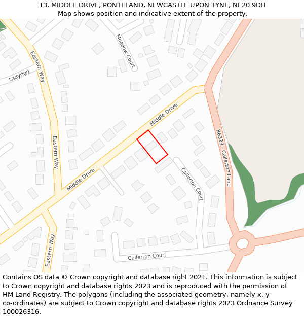 13, MIDDLE DRIVE, PONTELAND, NEWCASTLE UPON TYNE, NE20 9DH: Location map and indicative extent of plot