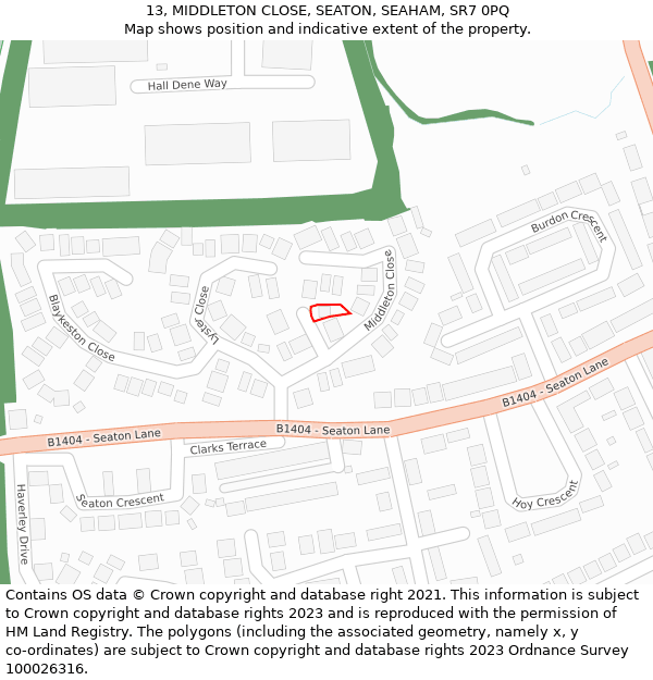 13, MIDDLETON CLOSE, SEATON, SEAHAM, SR7 0PQ: Location map and indicative extent of plot