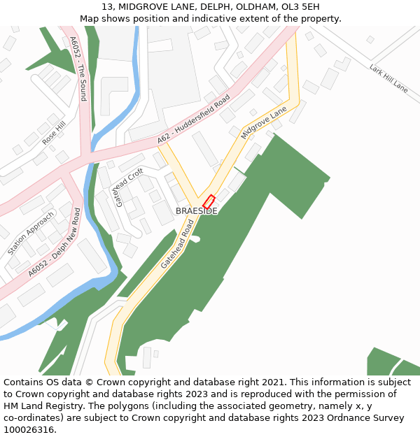 13, MIDGROVE LANE, DELPH, OLDHAM, OL3 5EH: Location map and indicative extent of plot