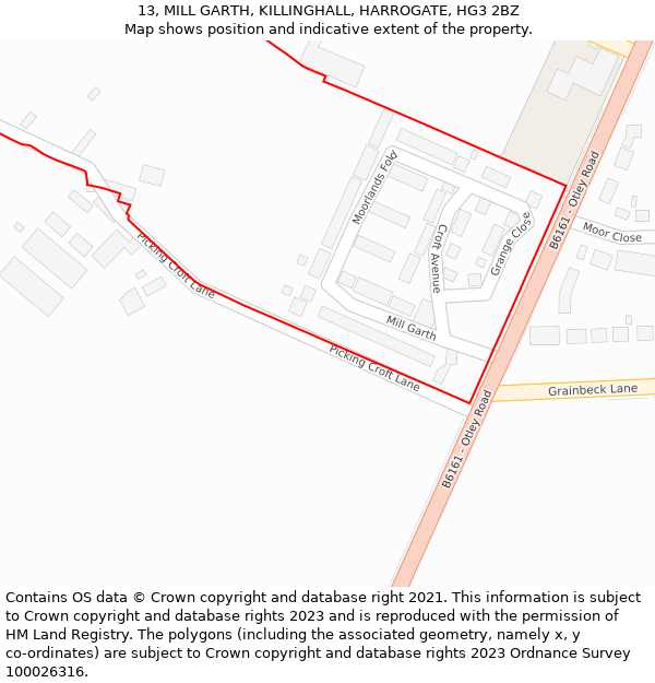 13, MILL GARTH, KILLINGHALL, HARROGATE, HG3 2BZ: Location map and indicative extent of plot
