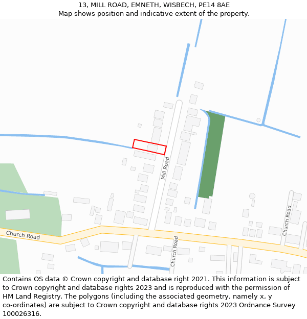 13, MILL ROAD, EMNETH, WISBECH, PE14 8AE: Location map and indicative extent of plot